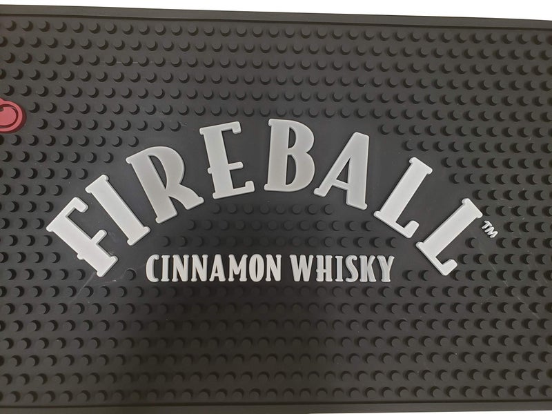 Fireball Cinnamon Whisky Extra Large Bar Mat - Rectangular, 8" x 1'8", Black, Letter Print - Image 2